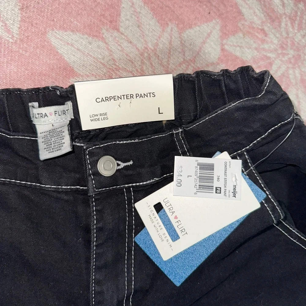 Ultra Flirt Black Carpenter Pants with White Stitching - Picture 4 of 6